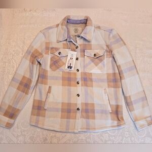 Sage Button Fleece Shacket Sherpa Lined Cream & Purple, Small NWT